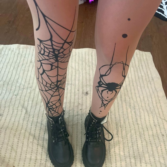 1 Pair Nude/Tan🕷️Spider Web Tights - Light Beige - Picture 8 of 8